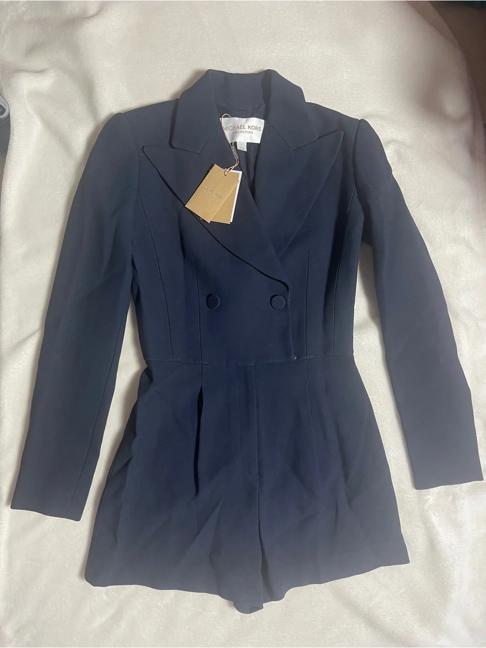 Michael Kors Navy Double-Breasted Tailored Romper Blazer